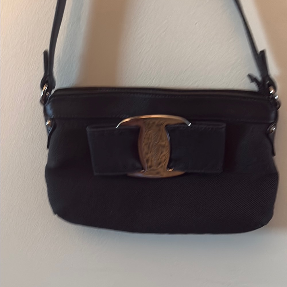 Salvatore Ferragamo Black Shoulder Bag with Gold Accent